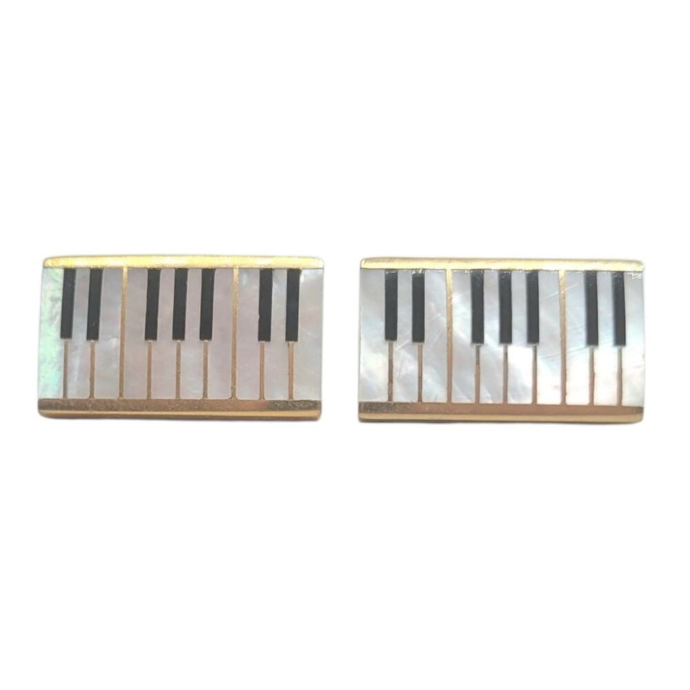 Vintage Swank Piano Key Cufflinks Mother Of Pearl Onyx Gold Tone Musician Gift